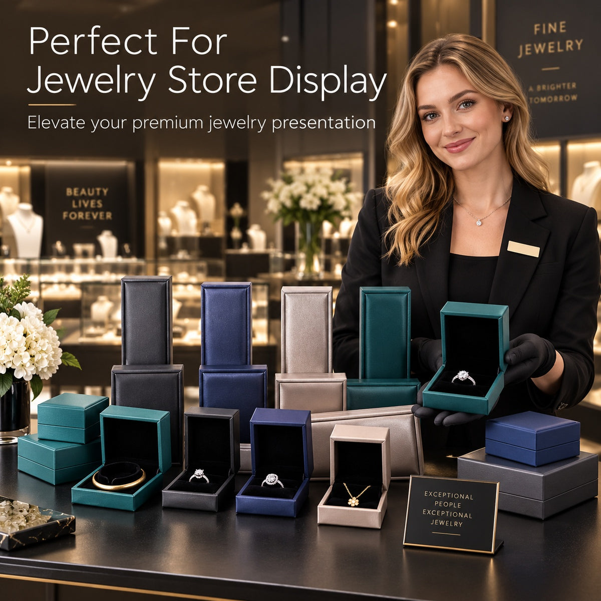 5pcs PU Leather Jewelry Box Ring Necklace Case Gift for Women Proposal Wedding