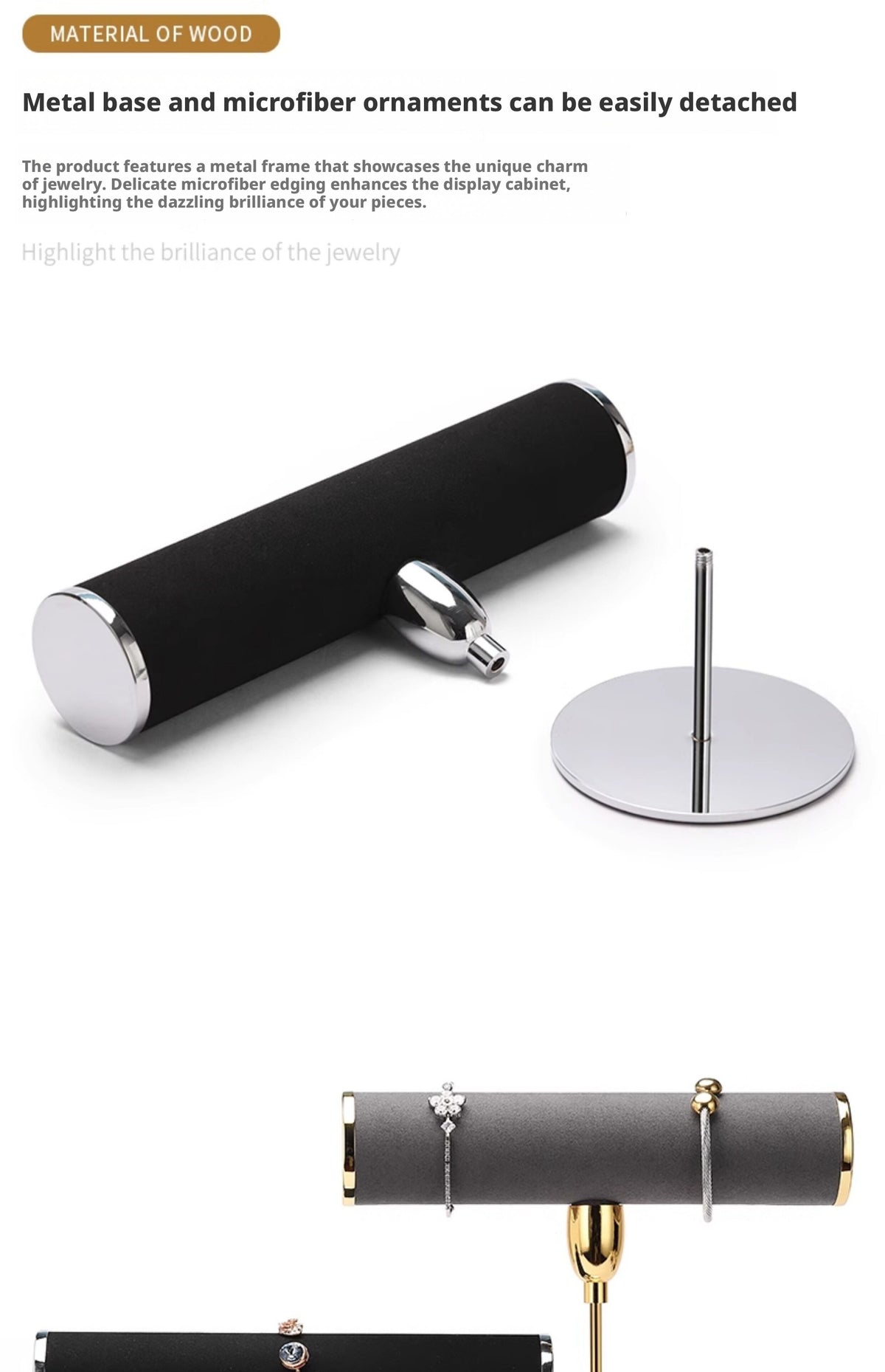 T Bar Bracelet Holder Stand, Single Tier Velvet Jewelry T Stand for Bangles Watches