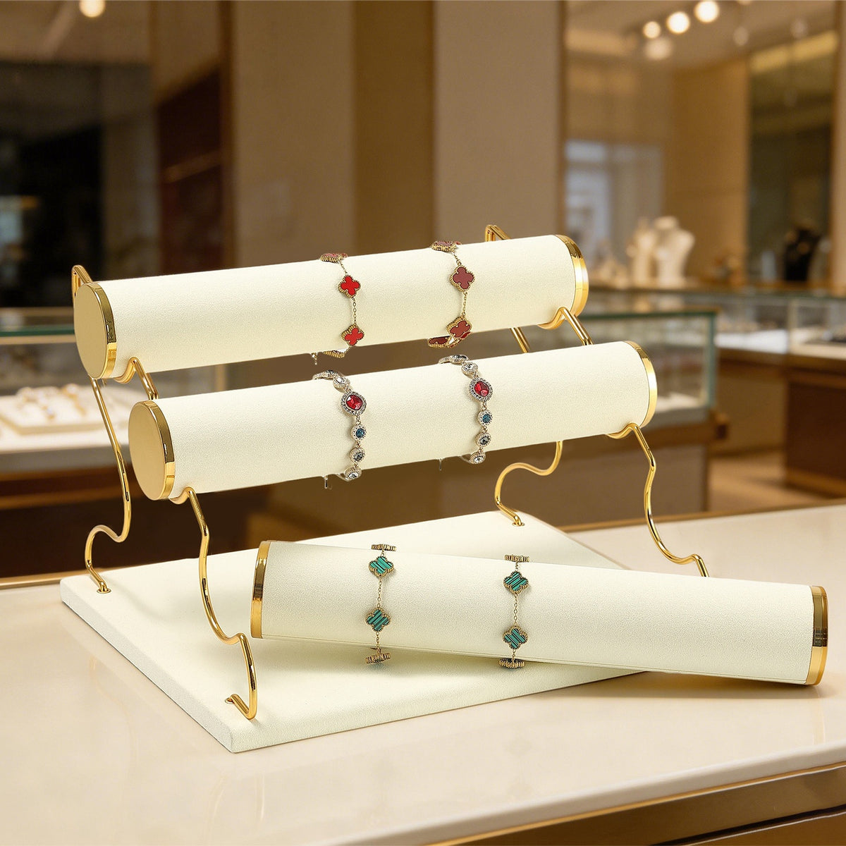 3 Tier Bracelet Holder Stand, Velvet Jewelry Display Rack for Bracelets Bangles Watches