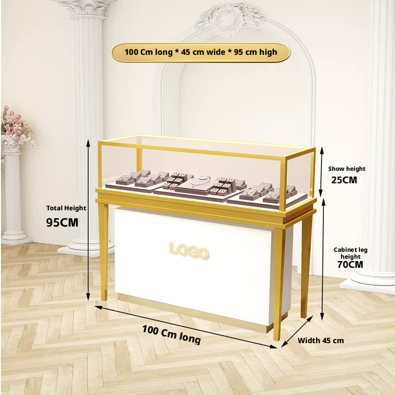 Stainless Steel Jewelry Display | Electroplated Metal Showcase with Glass Top & Logo Option for Boutiques