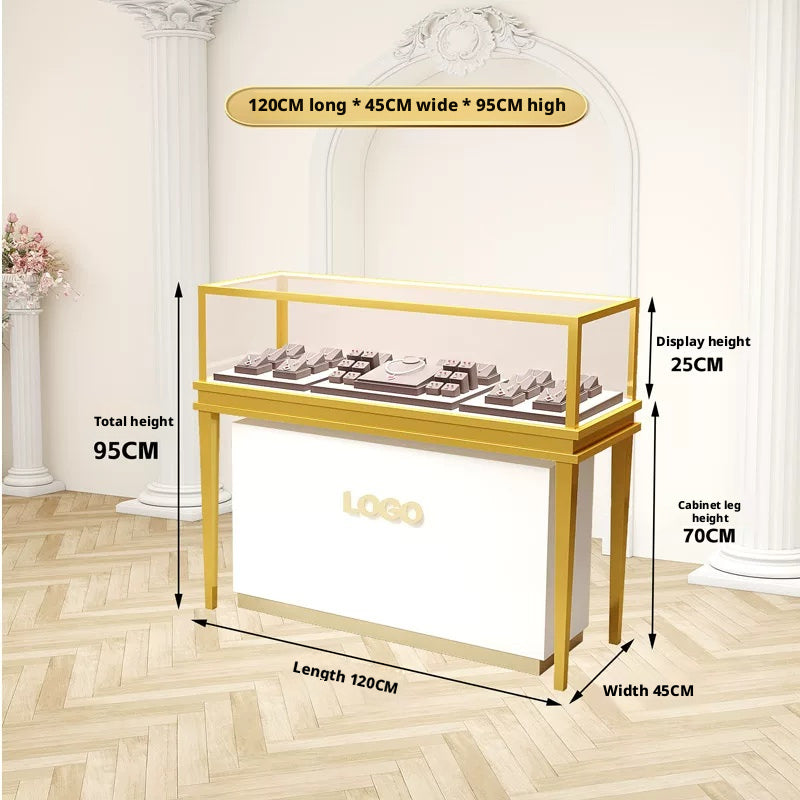 Stainless Steel Jewelry Display | Electroplated Metal Showcase with Glass Top & Logo Option for Boutiques