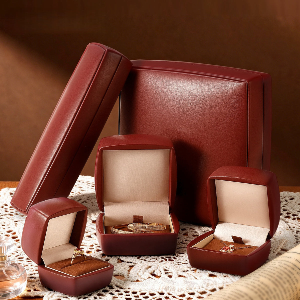 PU Leather Jewelry Gift Box, Minimalist Ring Pendant Necklace Storage Case, Elegant Jewelry Box
