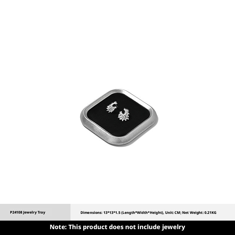 Silver Metal Jewelry Tray with Black Velvet for Ring and Necklace Display