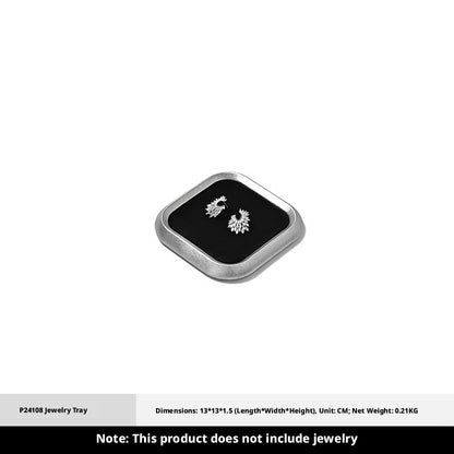 Silver Metal Jewelry Tray with Black Velvet for Ring and Necklace Display