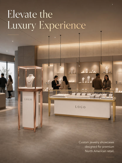 Stainless Steel Jewelry Display | Electroplated Metal Showcase with Glass Top & Logo Option for Boutiques