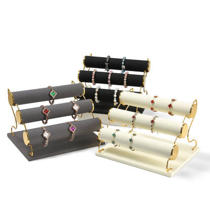 3 Tier Bracelet Holder Stand, Velvet Jewelry Display Rack for Bracelets Bangles Watches