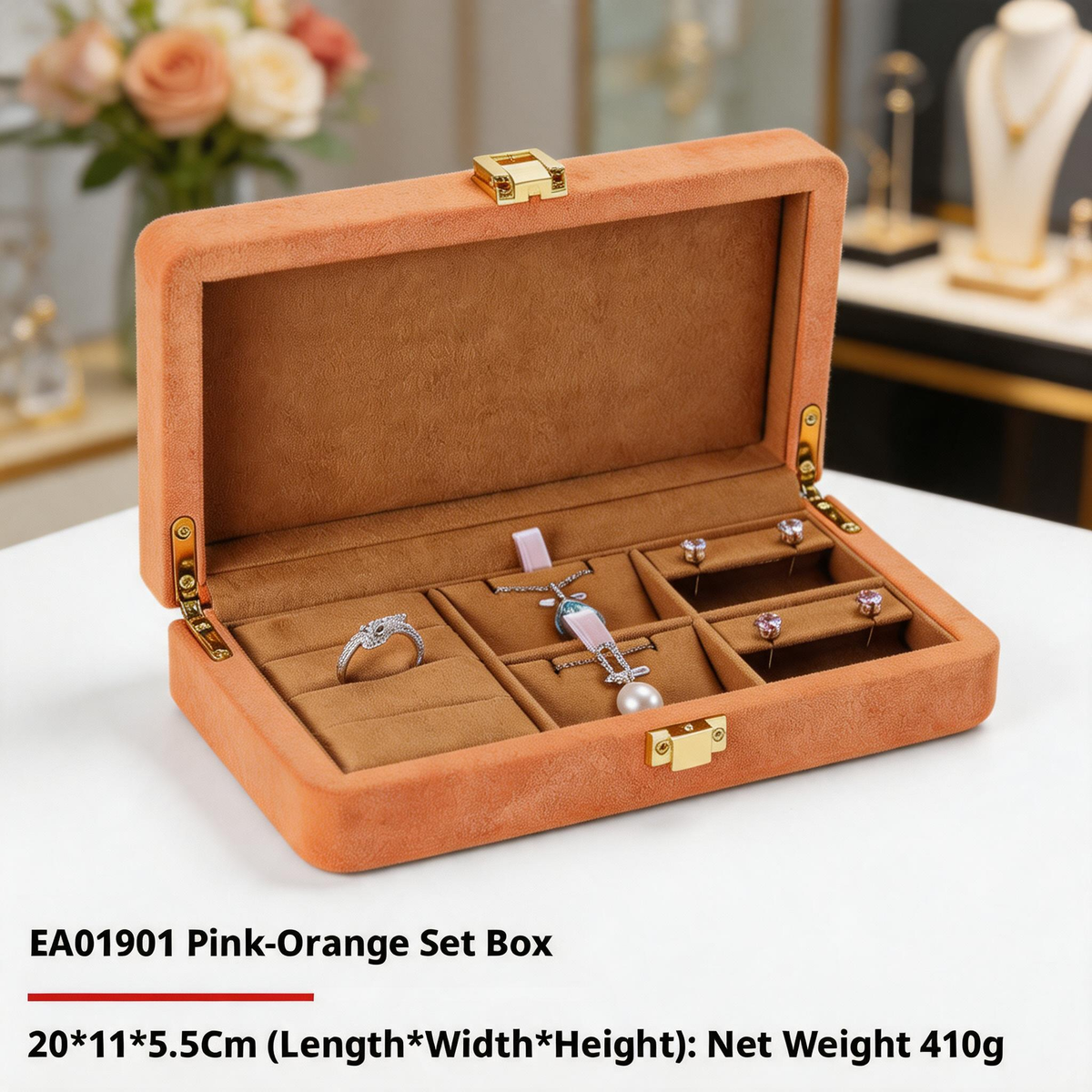 Jewelry Organizer Case, Velvet Gift Box for Rings Necklaces, Present for Her