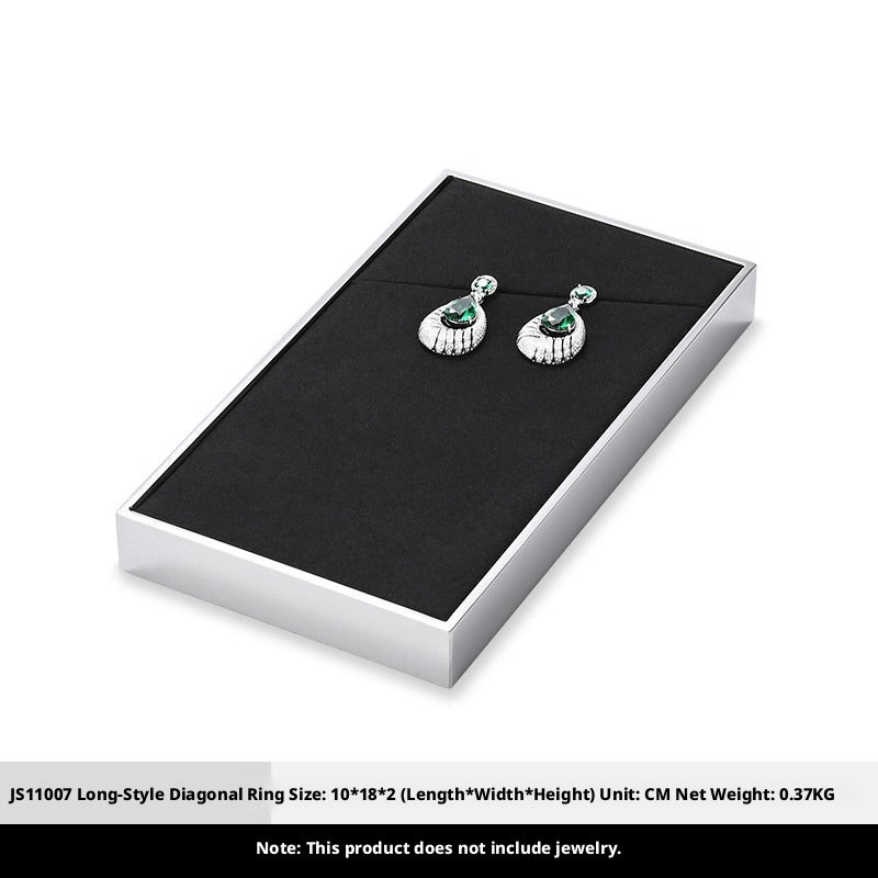 Silver Metal Jewelry Display Tray with Black Velvet for Rings and Necklaces