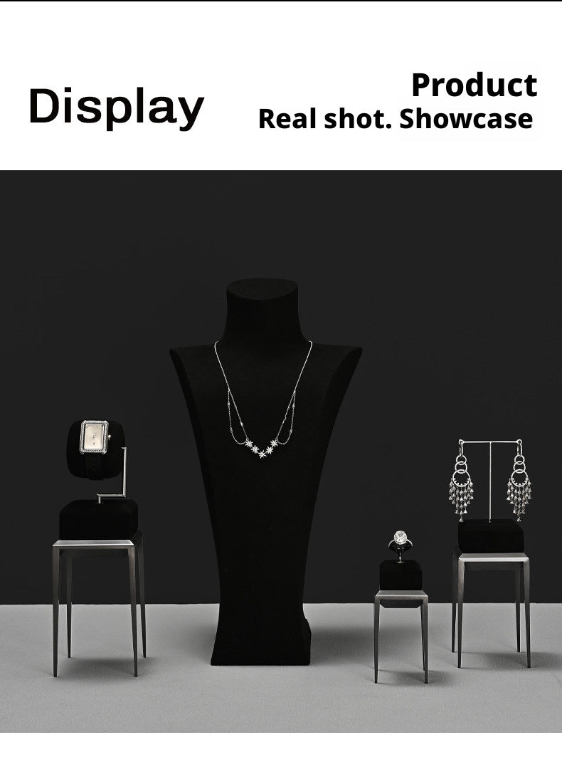 Black Metal Jewelry Display Stand Set with Watch and Necklace Holders