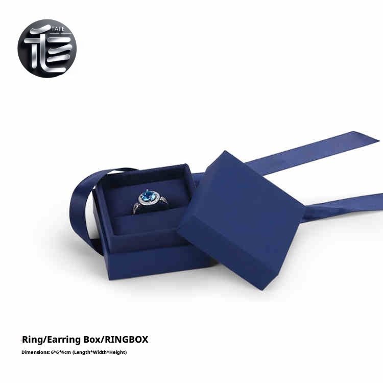 5pcs Navy Blue Jewelry Box, Ribbon Bow, Velvet Insert, Ring Bracelet Packaging