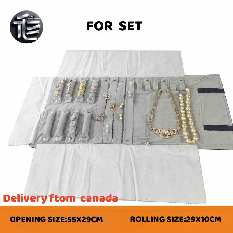 Velvet Jewelry Roll Organizer, Foldable Travel Storage Bag for Rings, Necklaces