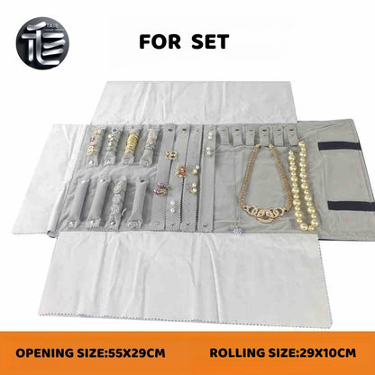 Velvet Jewelry Roll Organizer, Foldable Travel Storage Bag for Rings, Necklaces