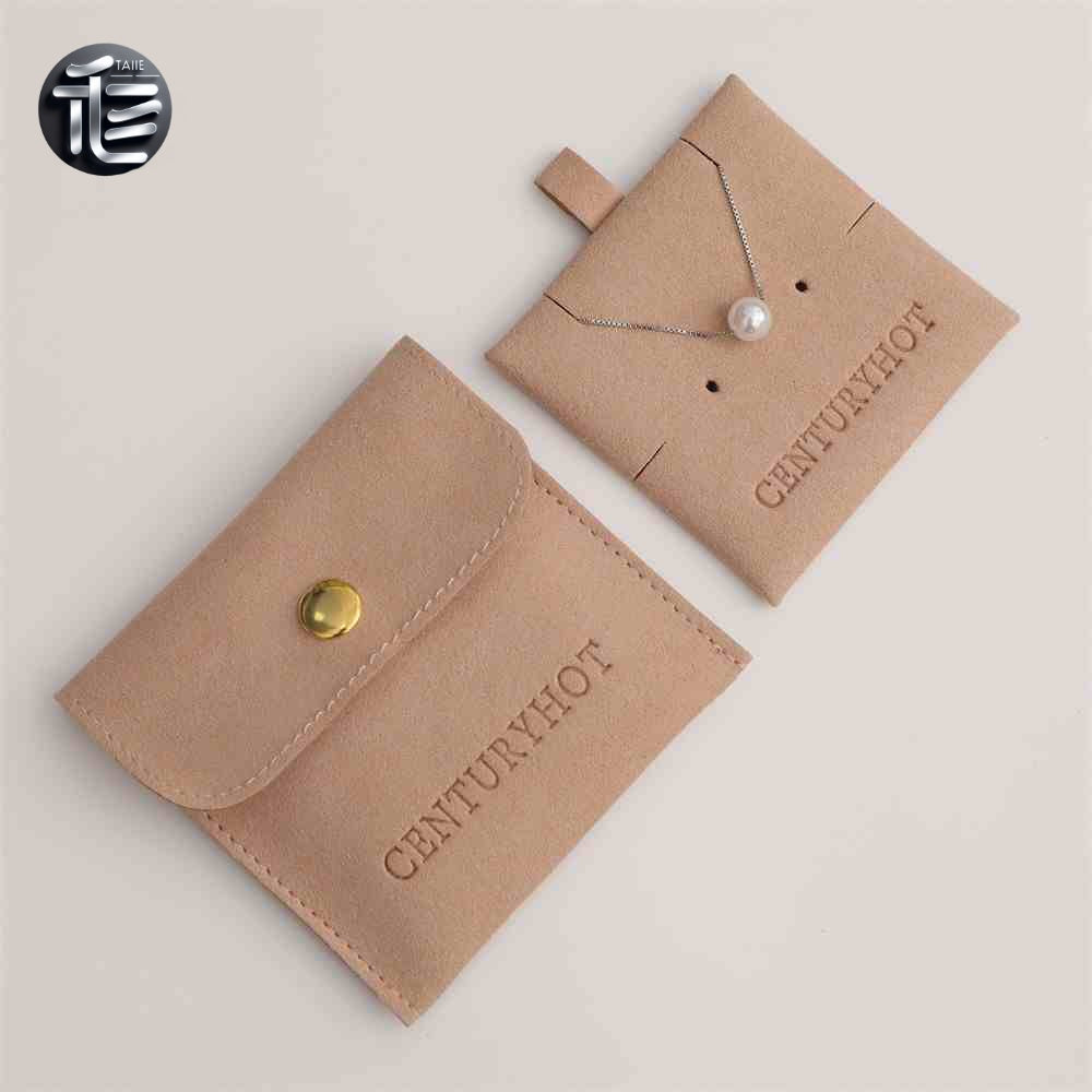 5PCS Soft Suede Necklace Pouch, Pink Microfiber Snap Bag, Jewelry Display Card Holder