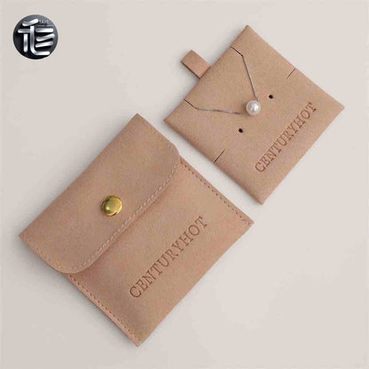 5PCS Soft Suede Necklace Pouch, Pink Microfiber Snap Bag, Jewelry Display Card Holder