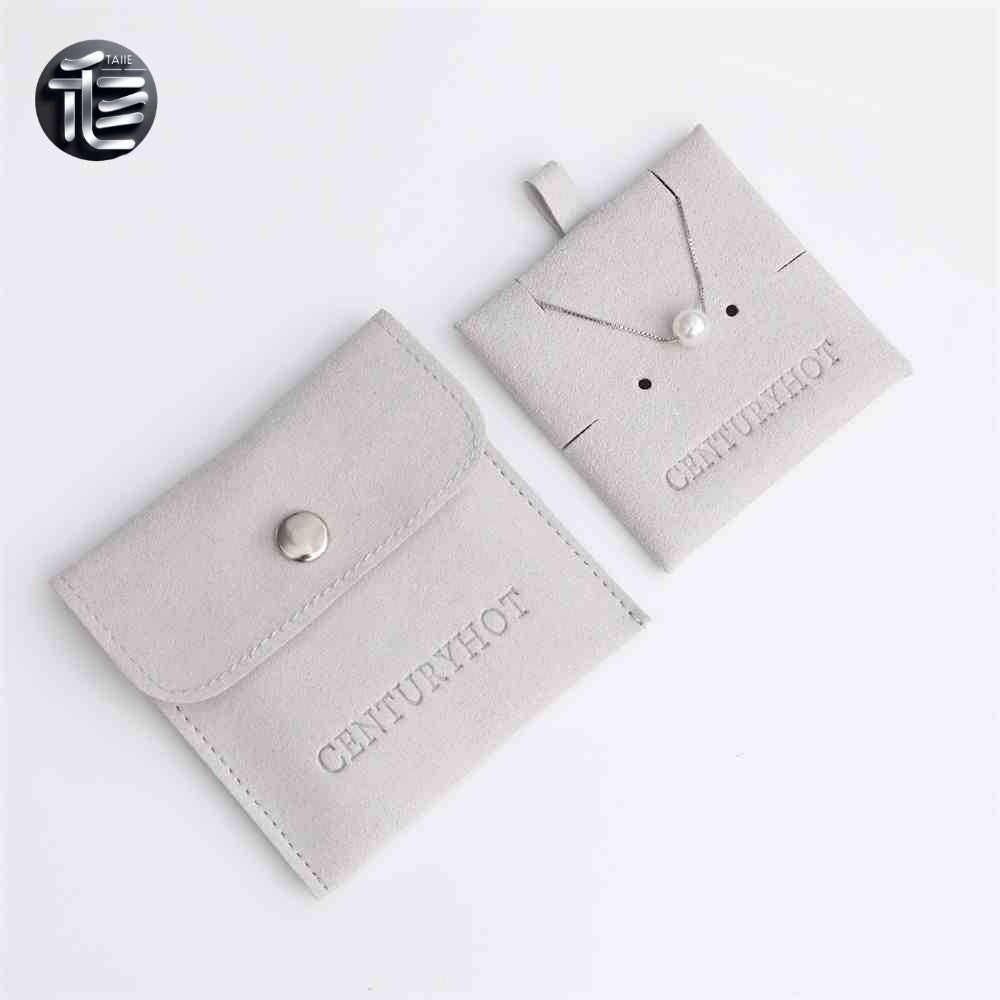 5PCS Soft Suede Necklace Pouch, Pink Microfiber Snap Bag, Jewelry Display Card Holder