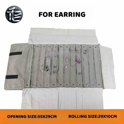Velvet Jewelry Roll Organizer, Foldable Travel Storage Bag for Rings, Necklaces