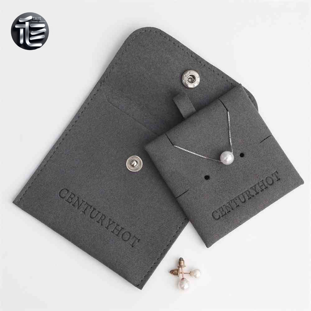 5PCS Soft Suede Necklace Pouch, Pink Microfiber Snap Bag, Jewelry Display Card Holder