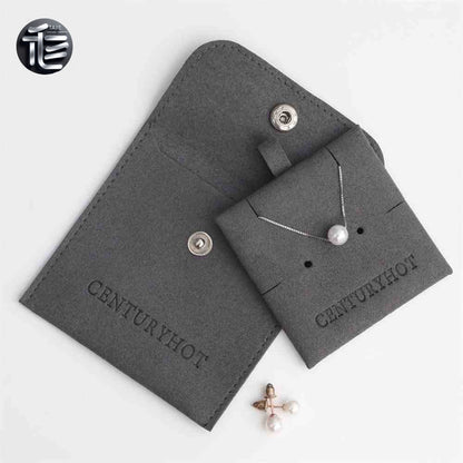 5PCS Soft Suede Necklace Pouch, Pink Microfiber Snap Bag, Jewelry Display Card Holder