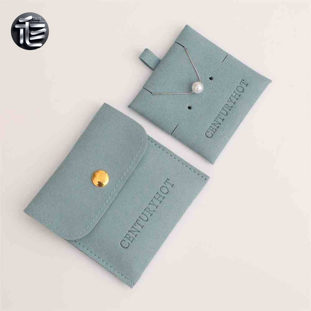 5PCS Soft Suede Necklace Pouch, Pink Microfiber Snap Bag, Jewelry Display Card Holder