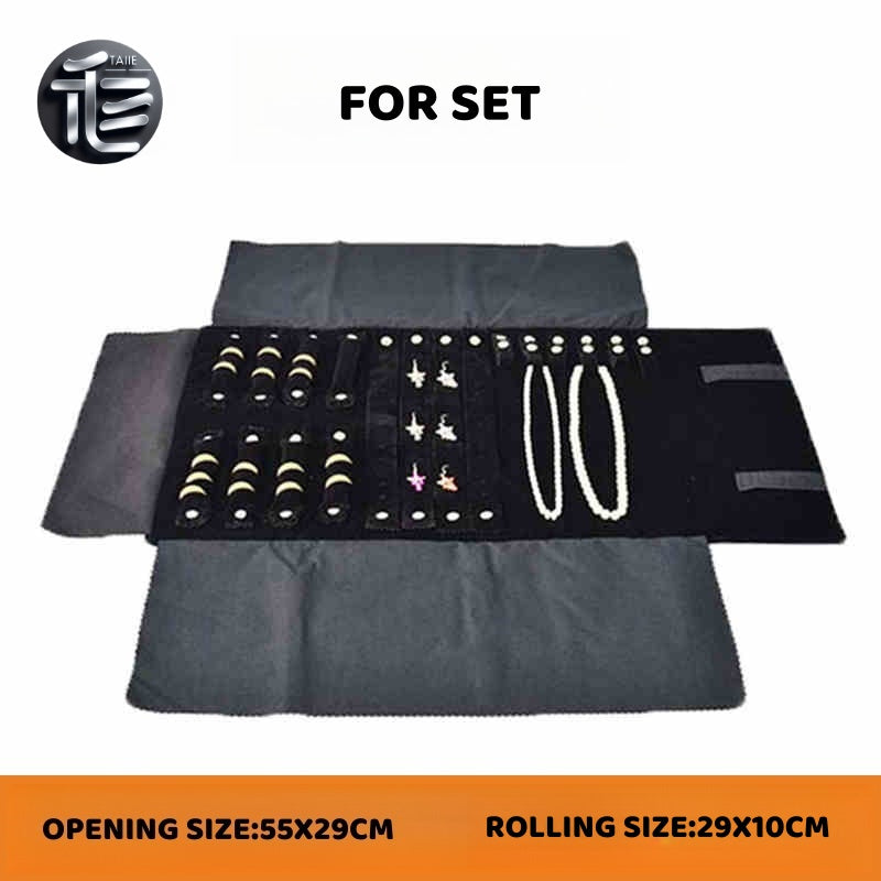 Velvet Jewelry Roll Organizer, Foldable Travel Storage Bag for Rings, Necklaces