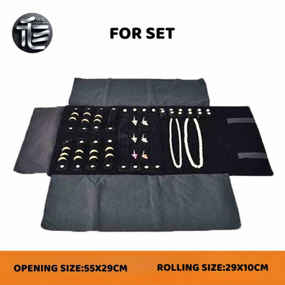 Velvet Jewelry Roll Organizer, Foldable Travel Storage Bag for Rings, Necklaces