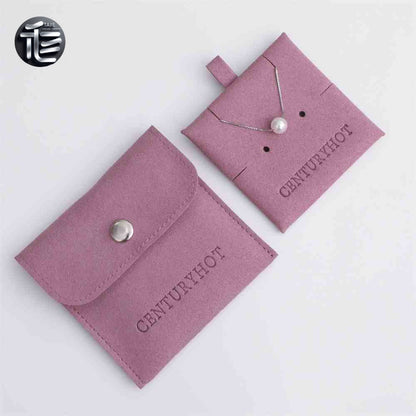5PCS Soft Suede Necklace Pouch, Pink Microfiber Snap Bag, Jewelry Display Card Holder