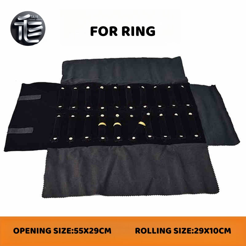 Velvet Jewelry Roll Organizer, Foldable Travel Storage Bag for Rings, Necklaces