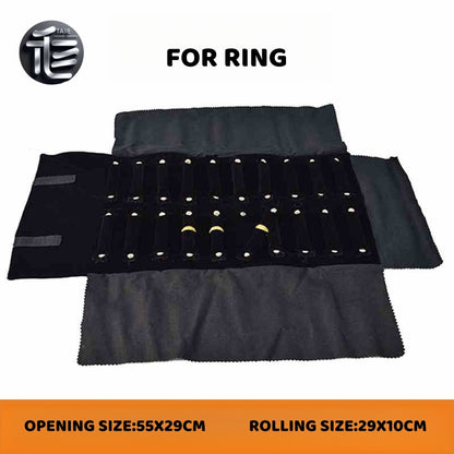 Velvet Jewelry Roll Organizer, Foldable Travel Storage Bag for Rings, Necklaces