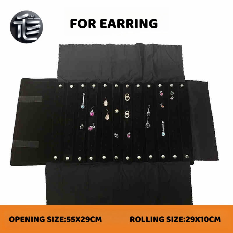 Velvet Jewelry Roll Organizer, Foldable Travel Storage Bag for Rings, Necklaces