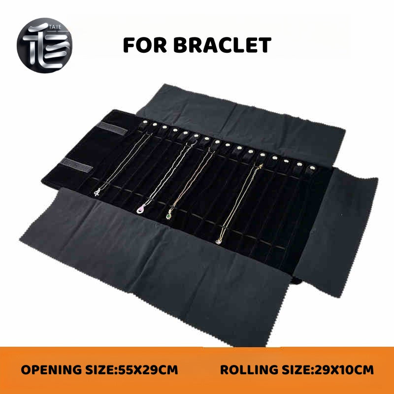 Velvet Jewelry Roll Organizer, Foldable Travel Storage Bag for Rings, Necklaces