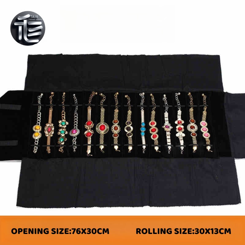 Velvet Jewelry Roll Organizer, Foldable Travel Storage Bag for Rings, Necklaces