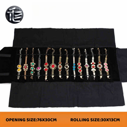 Velvet Jewelry Roll Organizer, Foldable Travel Storage Bag for Rings, Necklaces