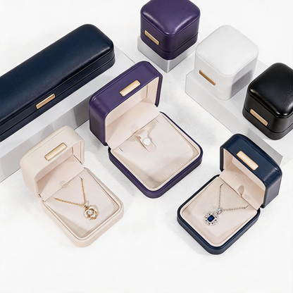 5pcs PU Leather Dome Jewelry Box Gold Accent – Ring Necklace Bracelet Gift Case