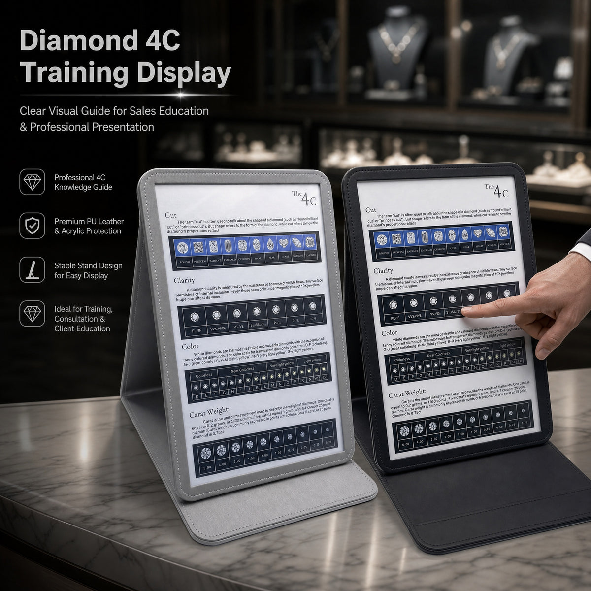 Diamond 4C Education Display Board, Foldable Gemstone Grading Stand