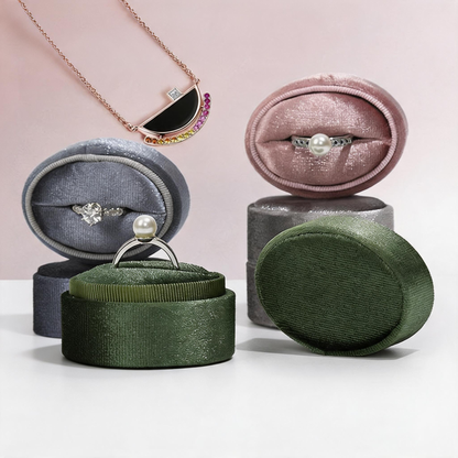 Velvet Ring Box Ribbed Oval – Engagement Proposal Ring Holder Gift for Her