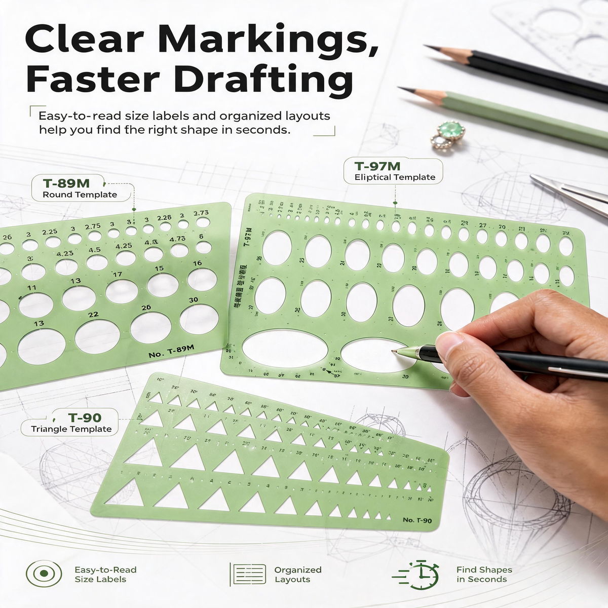 Jewelry Drawing Template, Gemstone Shape Stencil for Ring Design, Diamond Ruler, Jewelry Making Supply