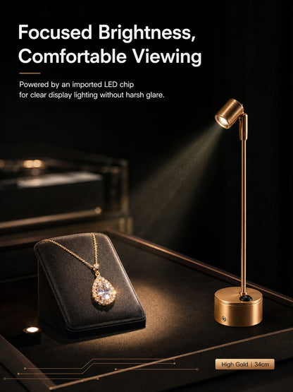 Battery-Powered LED Spotlight for Jewelry Display, Cordless Rechargeable Countertop Spot Lamp for Showcase