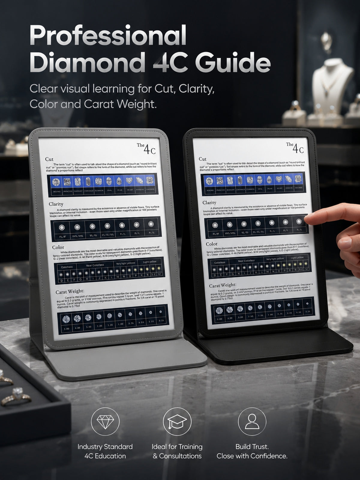 Diamond 4C Education Display Board, Foldable Gemstone Grading Stand