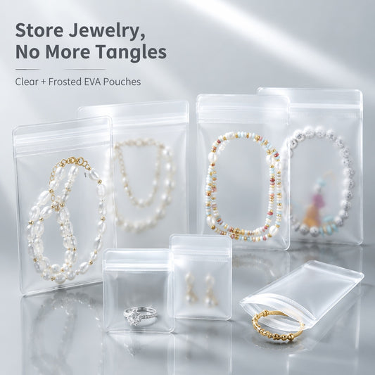 100pcs Clear Frosted EVA Jewelry Pouches, Anti-Tarnish Zipper Bags for Necklaces Rings, Wholesale Storage Pack