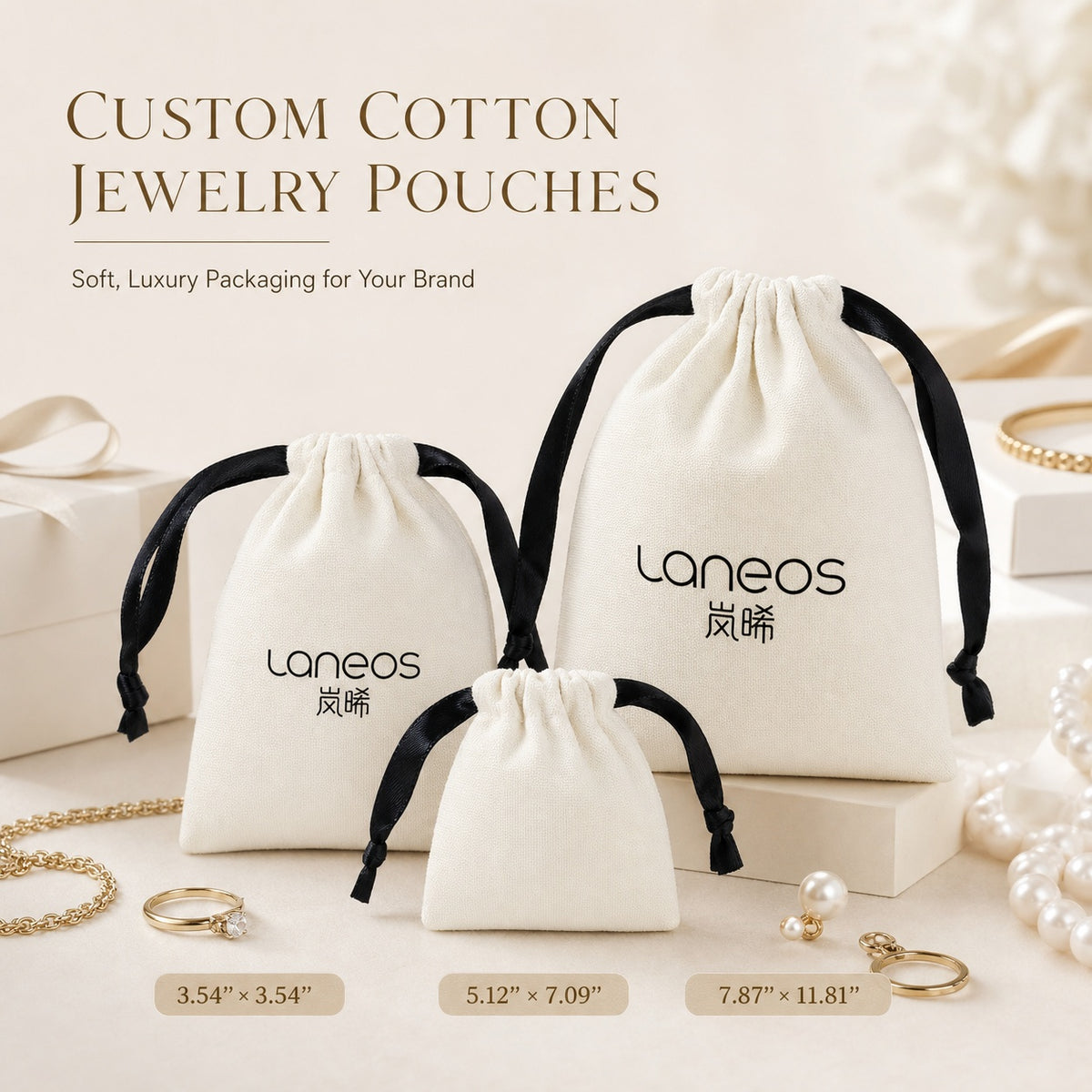 100pcs individuation Custom Cotton Jewelry Pouches, Eco-Friendly Drawstring Gift Bags