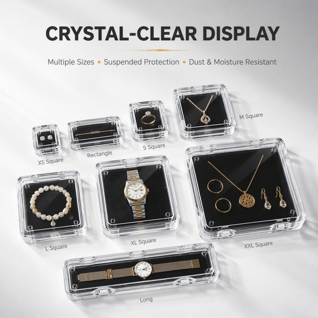 3pcs Clear Acrylic Floating Display Box Film Suspension Case for Jewelry Watch Storage