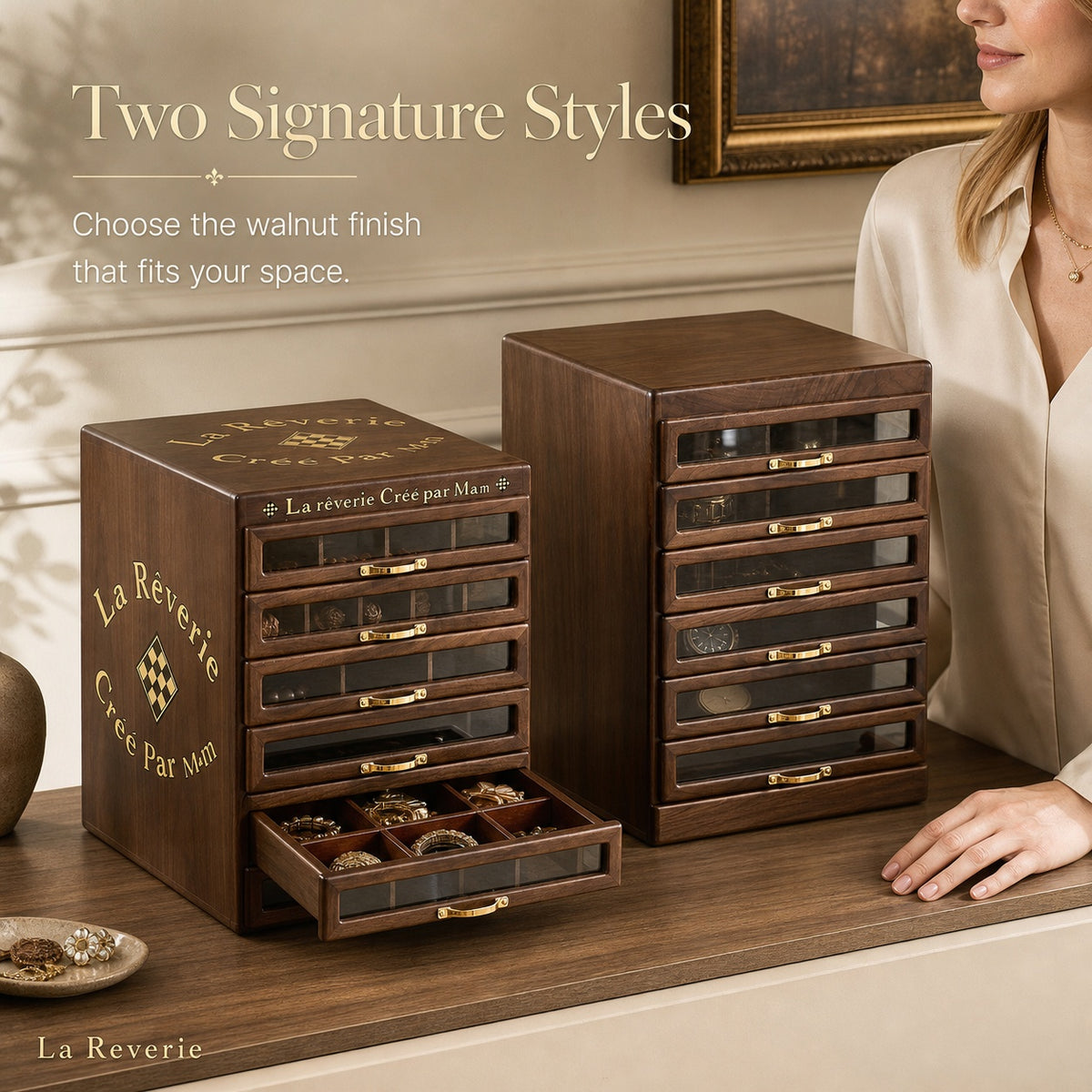 Solid Walnut Wood Jewelry Box, Multi-Drawer Display Case, Elegant Storage Organizer