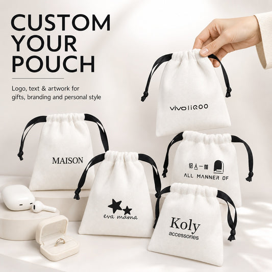100PCS Custom Cotton Jewelry Pouches, Logo Drawstring Bags, Small Storage