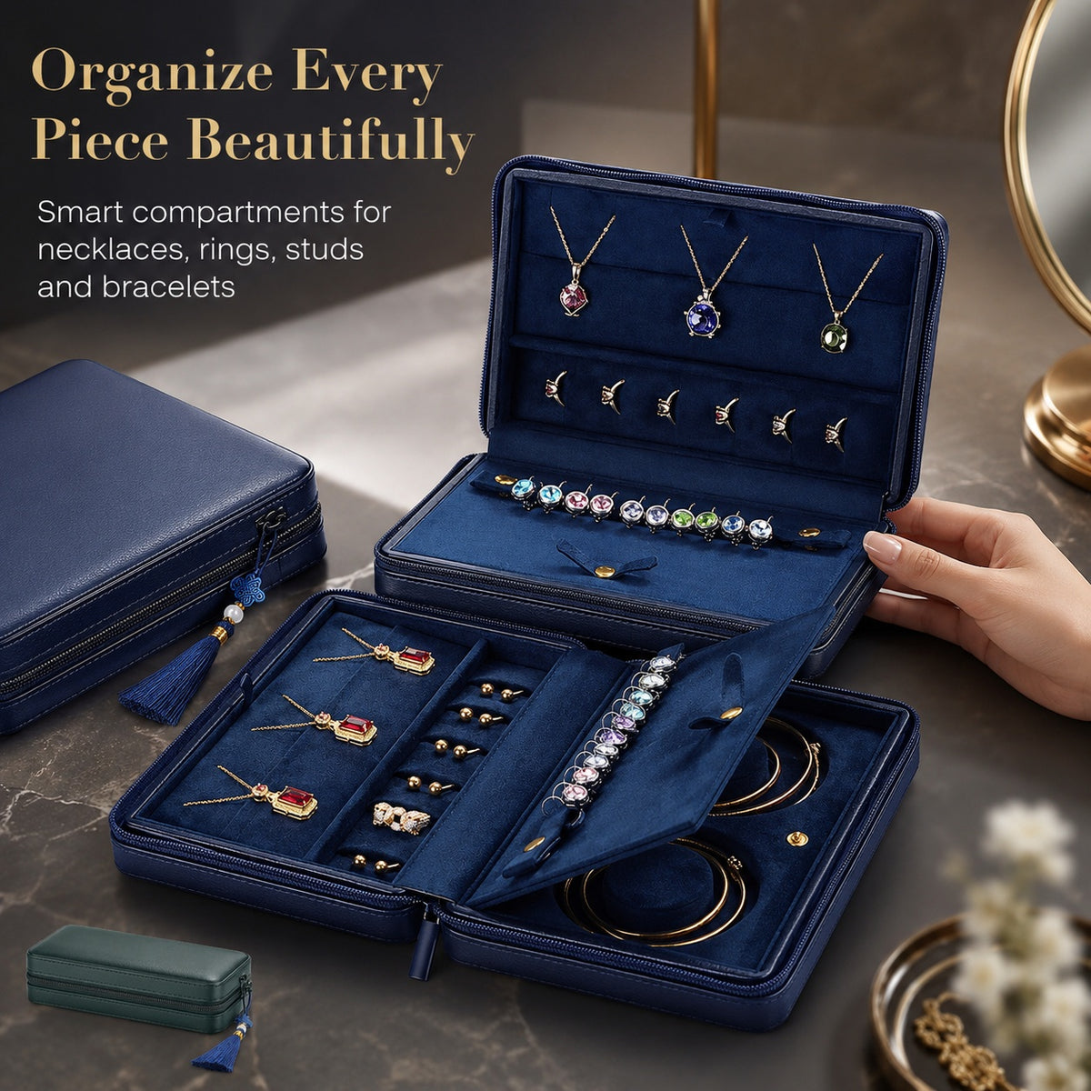 Leather Zipper Jewelry Storage Box, Soft Travel Case for Rings Necklaces, Gift for Her