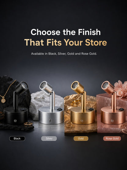 Battery-Powered LED Spotlight for Jewelry Display, Cordless Rechargeable Countertop Spot Lamp for Showcase