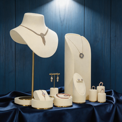 Beige Velvet Necklace Bust and Countertop Display Stands