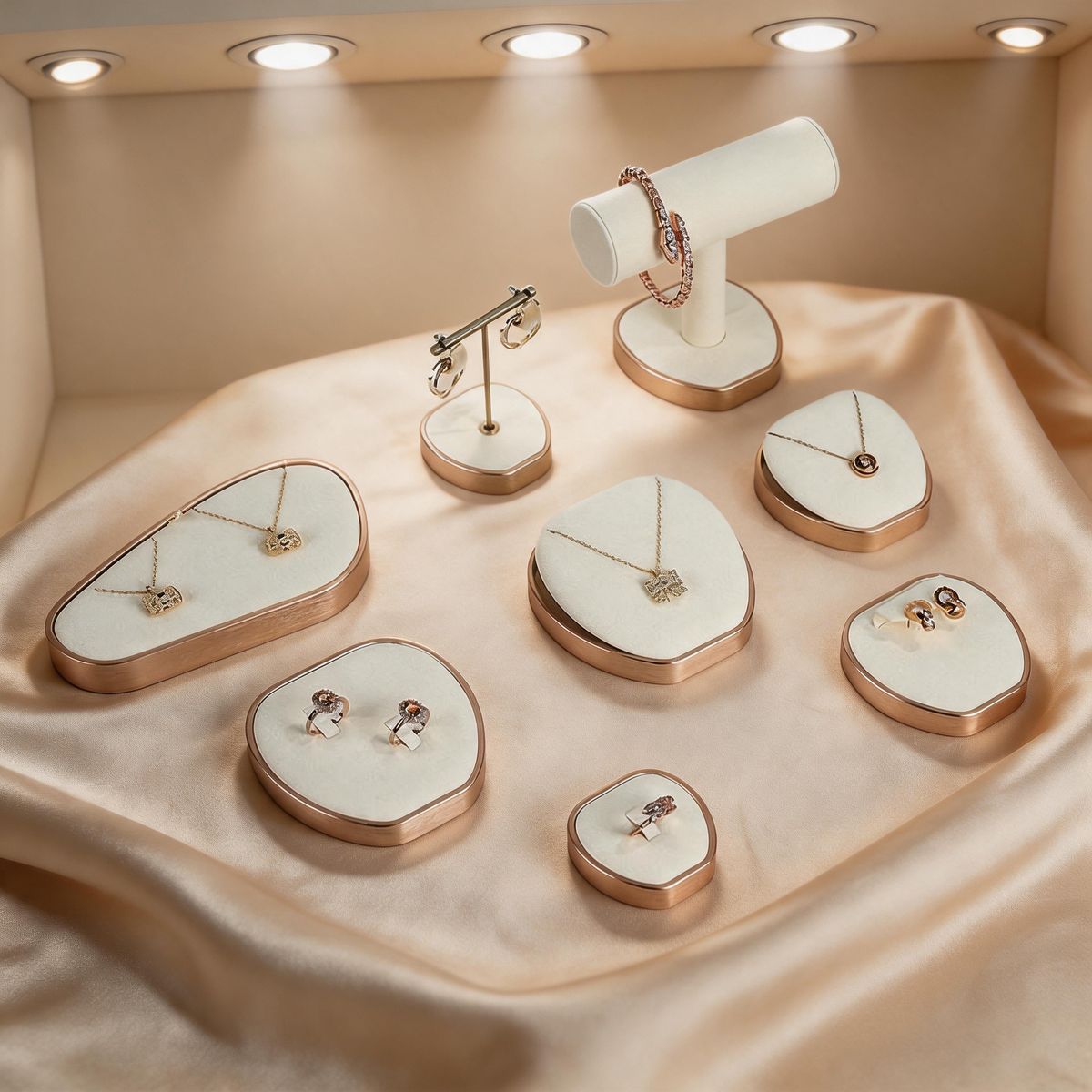 Rose Gold Suede Jewelry Display Stands & Trays for Boutique