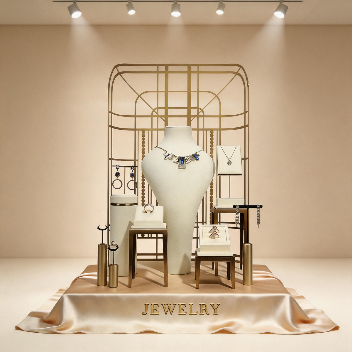 Modern Metal Suede Jewelry Organizer and Showcase Stand
