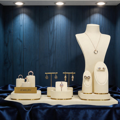 Beige Velvet Necklace Bust and Countertop Display Stands