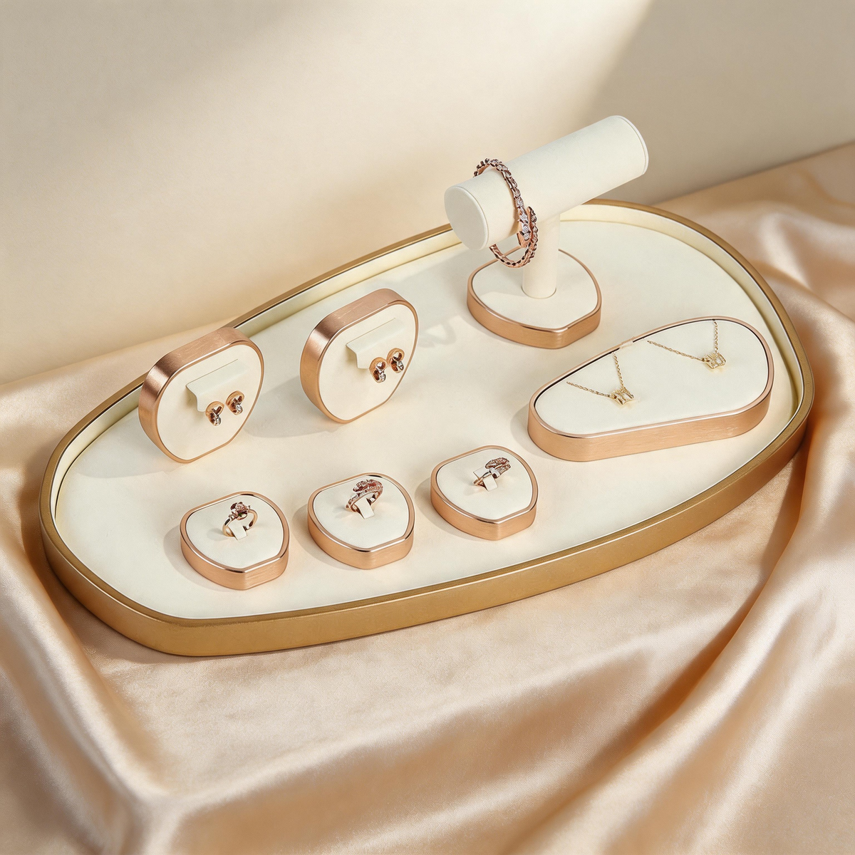 Rose Gold Suede Jewelry Display Stands & Trays for Boutique